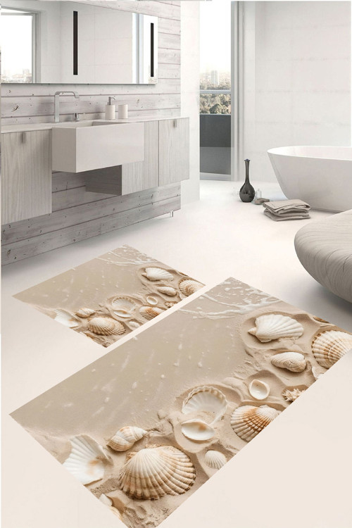 Dijital Baskı Modern Banyo Halısı İkili Banyo Paspası Lna5317 100X60+60X50 Cm