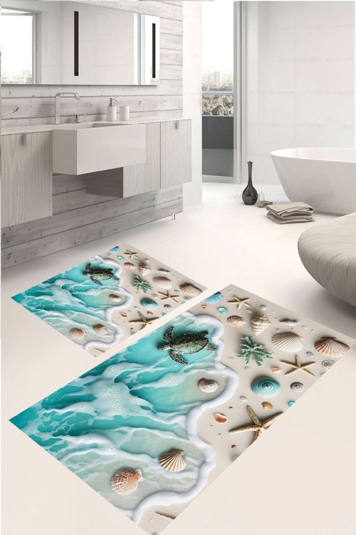 Dijital Baskı Modern Banyo Halısı İkili Banyo Paspası Lna5308 100X60+60X50 Cm