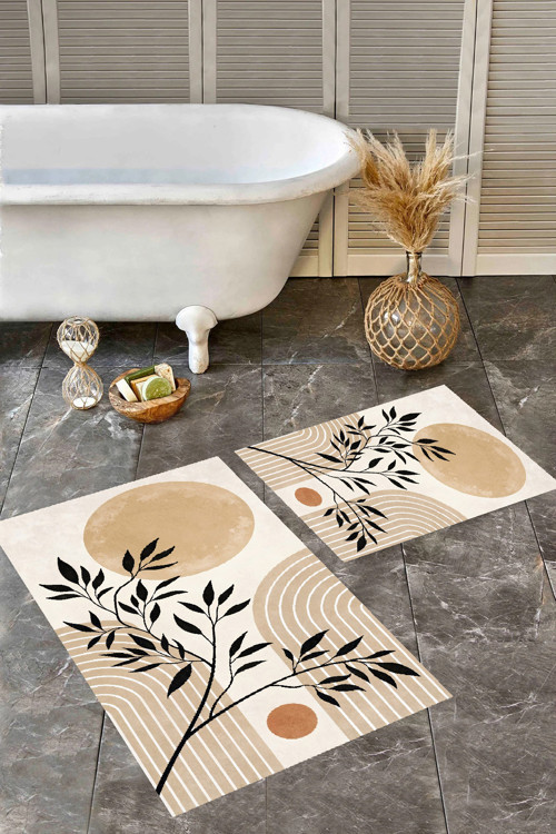 Dijital Baskı Modern Banyo Halısı İkili Banyo Paspası Rvg5306 100X60+60X50 Cm