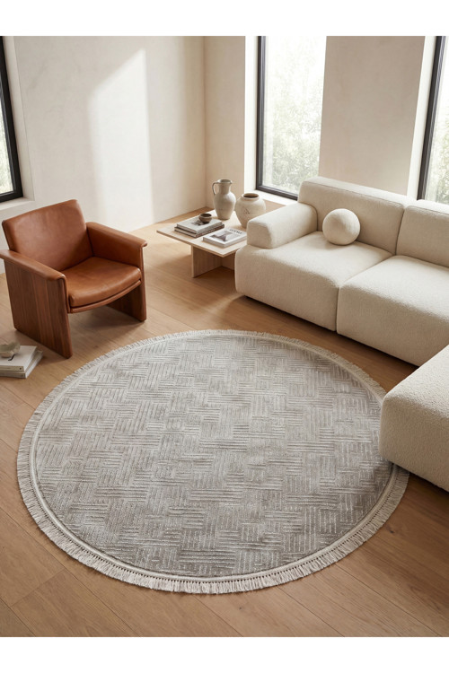 Şönil Premium Dokuma Yuvarlak Halı-Taş 160X160 Cm