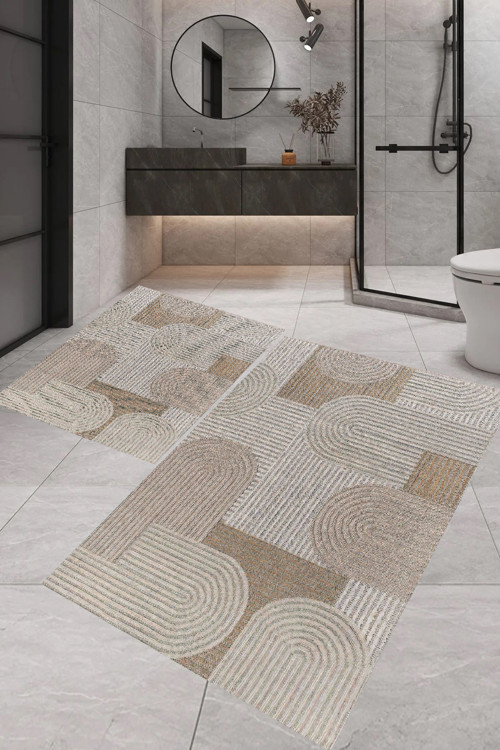 Dijital Baskı Modern Banyo Halısı İkili Banyo Paspası Rvg5-Lna0031 100X60+60X50 Cm