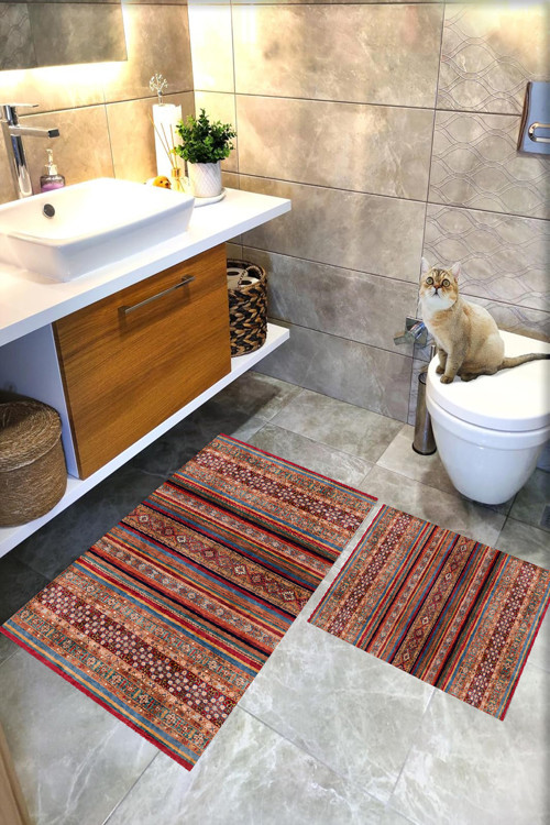 Dijital Baskı Modern Banyo Halısı İkili Banyo Paspası Rvg5-Ht649 100X60+60X50 Cm