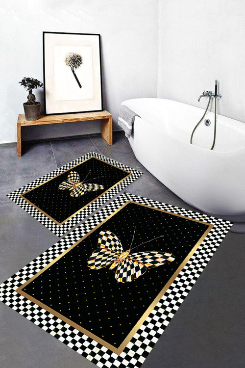 Dijital Baskı Modern Banyo Halısı İkili Banyo Paspası Rvg5-0736 100X60+60X50 Cm