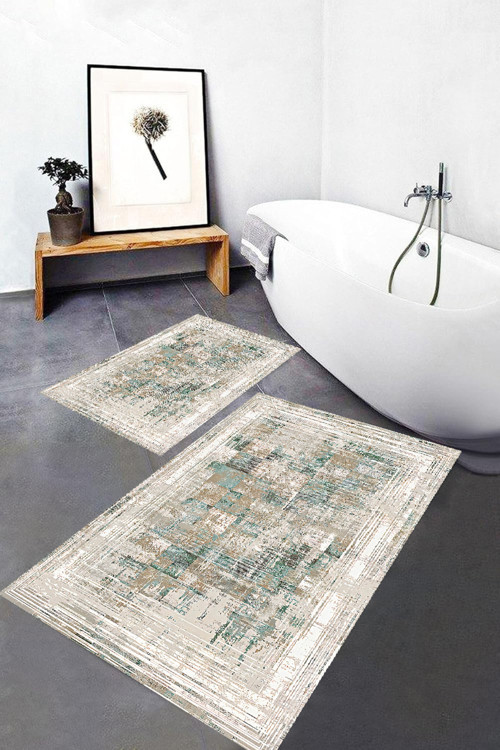 Dijital Baskı Modern Banyo Halısı İkili Banyo Paspası Rvg5-0525 100X60+60X50 Cm