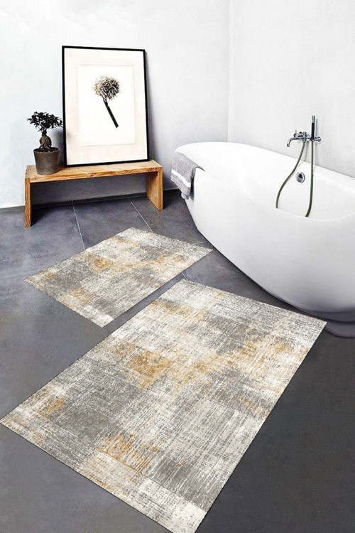 Dijital Baskı Modern Banyo Halısı İkili Banyo Paspası Rvg5-1043 100X60+60X50 Cm