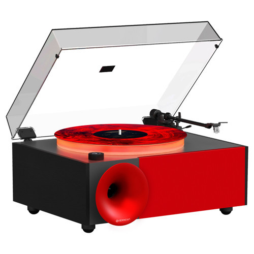 i5s Bluetooth Hoparlörlü 45W Hi-Fi Işıklı Retro Pikap Plakçalar Turntable, Kırmızı