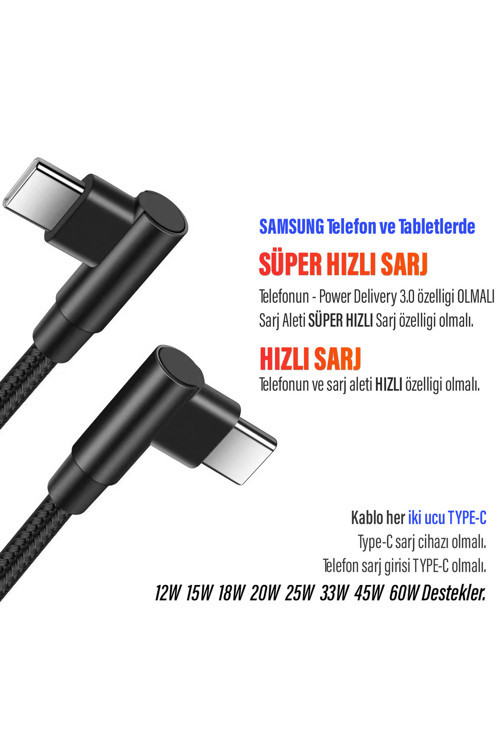 Vizyon 3 Metre TYPE-C Şarj Kablosu HIZLI Şarj Samsung Telefon Tablet Uyumlu Type c to Type C Uzun 2