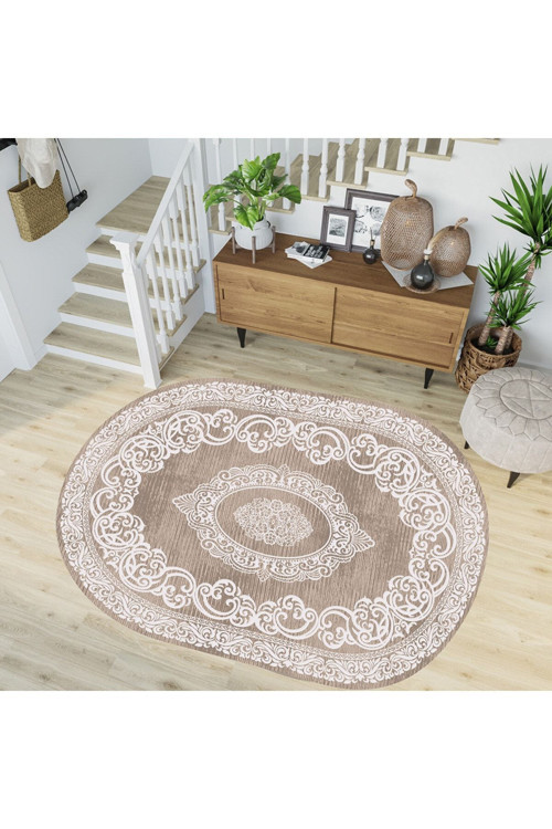 Dijital Baskı Yıkanabilir Kaymaz Taban Oval Salon Halısı Rvg7187-Hk141