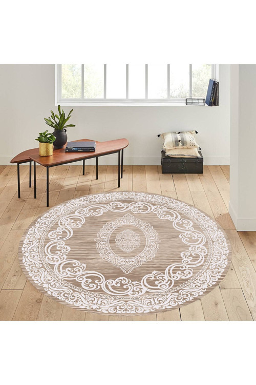 Dijital Baskı Yıkanabilir Kaymaz Taban Yuvarlak Salon Halısı Rvg7290-Hk141