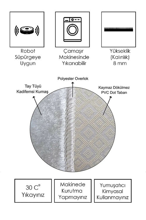 Yıkanabilir, Baskılı, Kaymaz Taban Salon, Mutfak, Yatak Odası Halı Ve Yolluk Rvghm0012