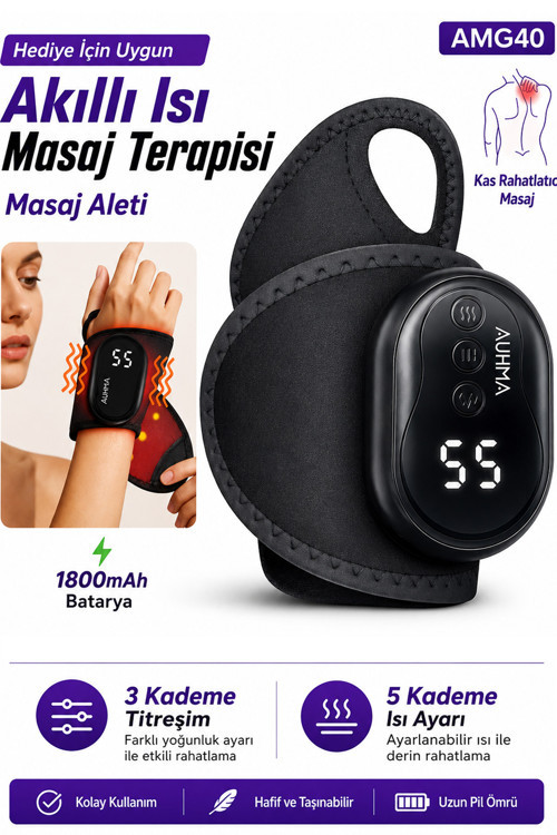 Isıtmalı El Bilek Masaj Aleti 5 Isı Kademeli Titreşimli Masaj Pedi 1800mAh Auhma AMG40 LCD Ekran