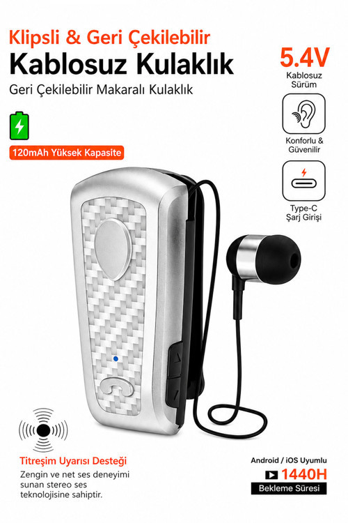 Titreşimli Kablosuz Makaralı Kulaklık Titreşimli Bluetooth Kulaklık 15 Saat