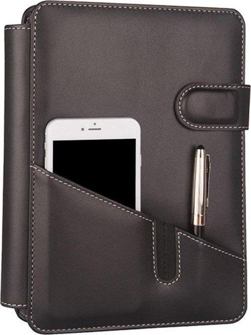 2026 Organizer Ajanda Telefon Kılıflı 15x21 4 Delikli Tarihli Çizgili Blok 4 Halkalı Rainbow Vegan 20x26 cm. SİYAH