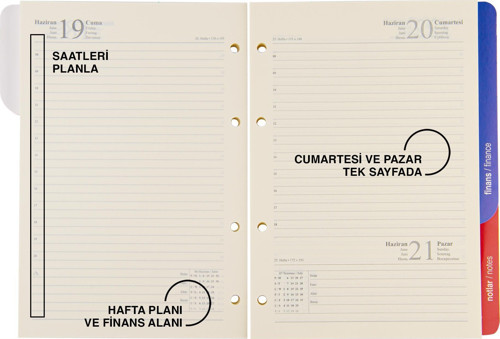 2027 Organizer Ajanda Yedeği 4 Delikli A5 Tarihli Çizgili Blok ivory Kağıt 15x21 cm. YDK1