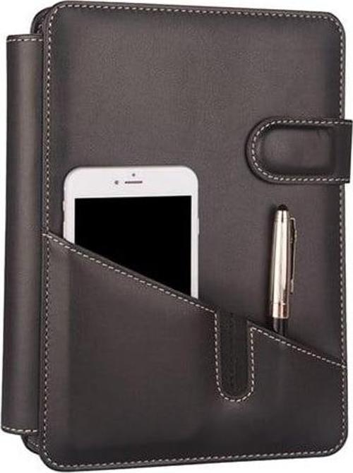 TARİHSİZ ÇİZGİLİ 15*21 CM İÇ DEFTERLİ 4 HALKALI TELEFON KILIFLI KAPAKLI DERİ ORGANİZER