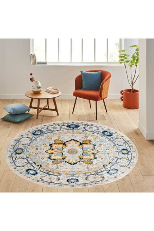Dijital Baskı Yıkanabilir Kaymaz Taban Yuvarlak Halı Rvg7150
