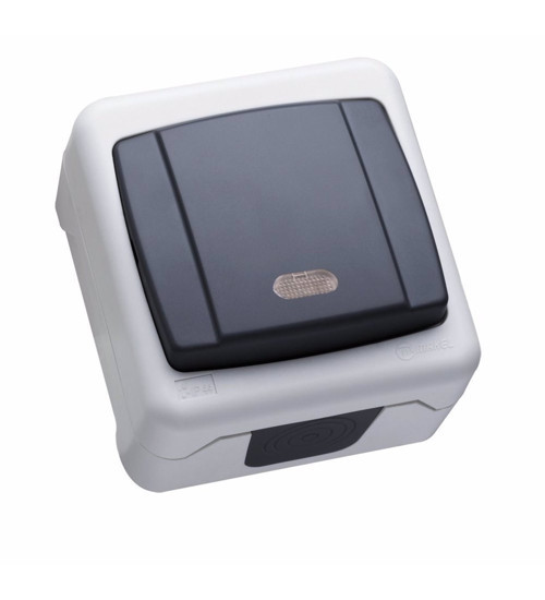 Nemliyer Plus IP44 Işıklı Anahtar, Gri Sıva üstü