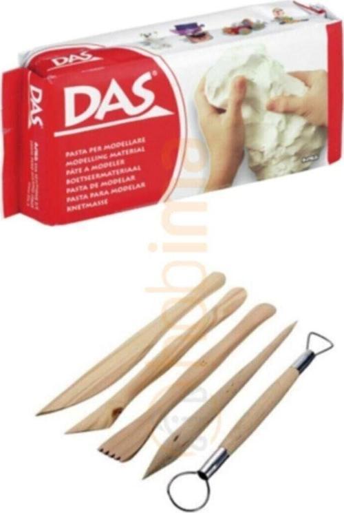 Beyaz Seramik Kili 500 gr Modelaj Kalemi Ebeşuar 5 Li Ahşap Set H.s