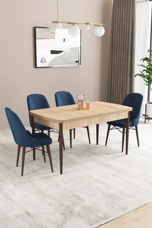 Almira Serisi, Meşe Desen 80X132 Açılabilir Mdf Mutfak Masası Takımı 4 Adet Sandalye