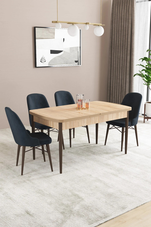 Almira Serisi, Meşe Desen 80X132 Açılabilir Mdf Mutfak Masası Takımı 4 Adet Sandalye