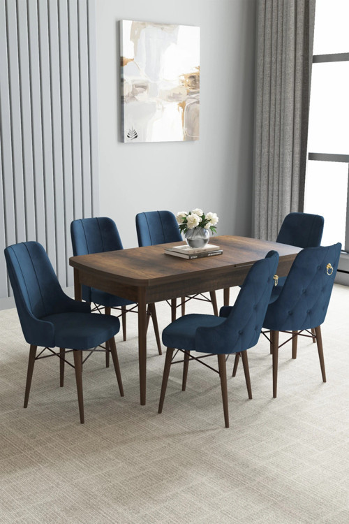 Zümra Serisi, Barok Desen 80X132 Açılabilir Mdf Mutfak Masası Takımı 6 Adet Sandalye