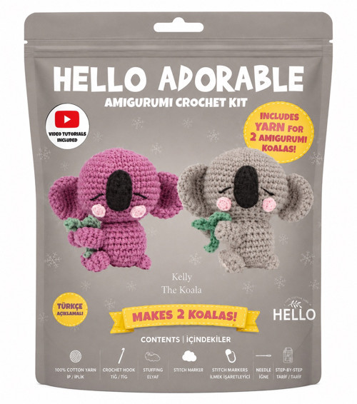 Hello Adorable Amigurumi Koala Yapım Kiti – 2 Sevimli Koala BFF Kendin Yap Hobi Seti