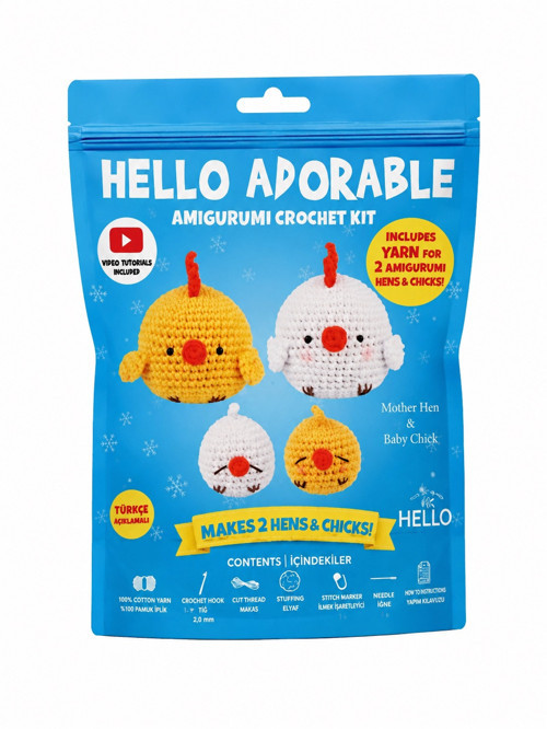 Hello Adorable Amigurumi Tavuk & Civciv Yapım Kiti – 2'li BFF Kendin Yap Hobi Seti