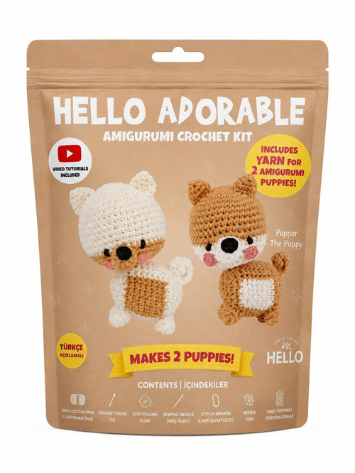 Hello Adorable Amigurumi Köpek Yapım Kiti – 2'li BFF Kendin Yap Örgü ve Hobi Seti