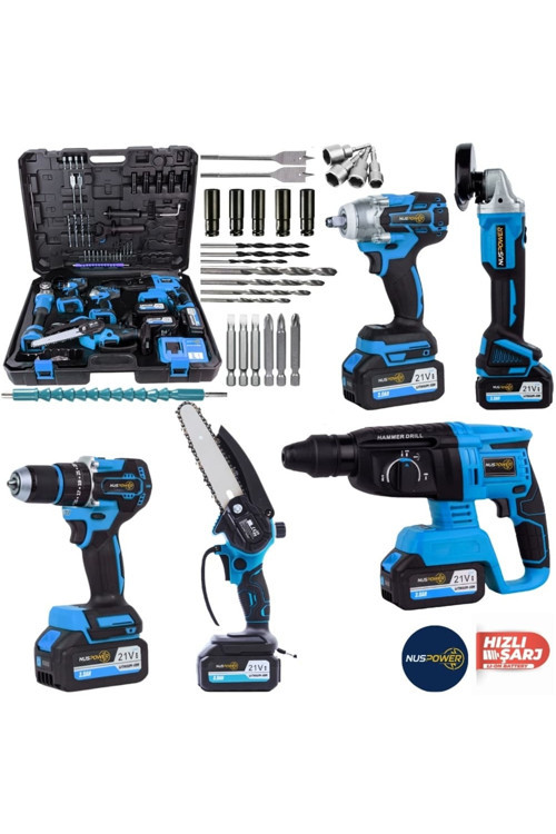 5’Li Profesyonel Akülü Set 21V – Kırıcı Hilti, Taşlama, Somun Sıkma, Vidalama Ve Budama Makinesi