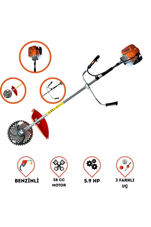 Yan Tip Benzinli 58 Cc 5.9 Hp Motorlu Ot Çalı Tırpanı Ultra Profesyonel