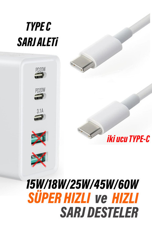 Samsung A53 A54 A55 A56 A57 Hızlı Şarj Kablosu Type-C - Type-C Şarj Kablosu 60W 2