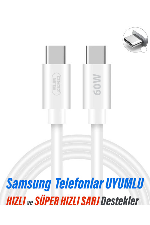 Samsung A53 A54 A55 A56 A57 Hızlı Şarj Kablosu Type-C - Type-C Şarj Kablosu 60W 3