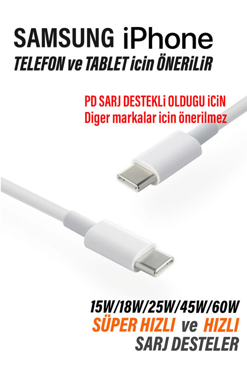 Samsung A53 A54 A55 A56 A57 Hızlı Şarj Kablosu Type-C - Type-C Şarj Kablosu 60W 4