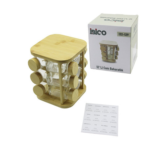 12PCS KARE DÖNER STANDLI CAM - BAMBU KAPAK TUZLUK - BAHARATLIK BAMBU STAND (2)