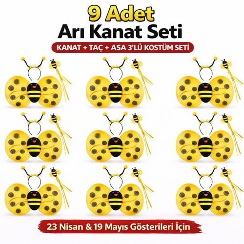 9’lu Arı Kostüm Seti – Kanat Taç Asa (2)