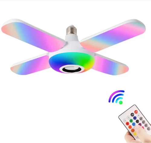 Lamba 4 Kanatlı E27 Duya Takılan Kumandalı Katlanabilir Led Müzik Lamba Işığı Avize Bluetooth Hoparl