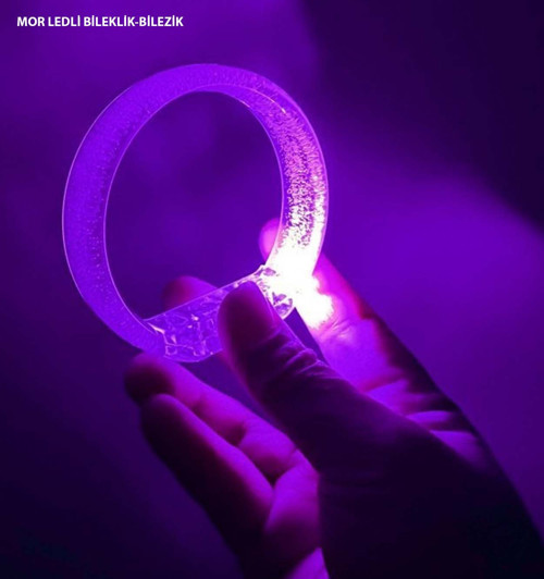 Mor Led Işıklı Baskı Yapılabilen Pilli Bileklik Bilezik 1,5 cm Genişlik (2)