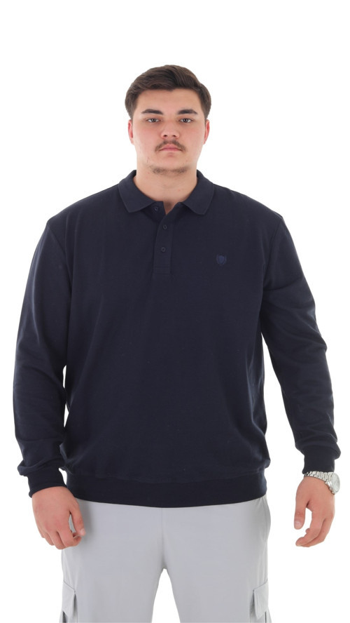 Erkek Büyük Beden 115-155 Kilo Arası İçin Uygun Uzun Kol Polo Yaka Mevsimlik Sweatshirt