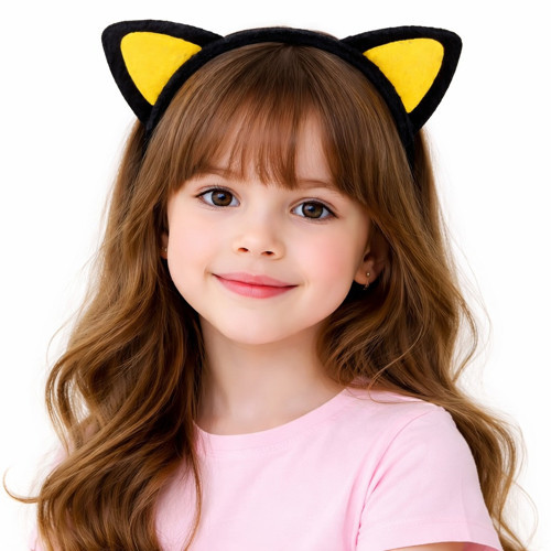 Peluş Kedi Kulak Taç Sarı Siyah – Çocuk Parti & Kostüm Tacı (2)