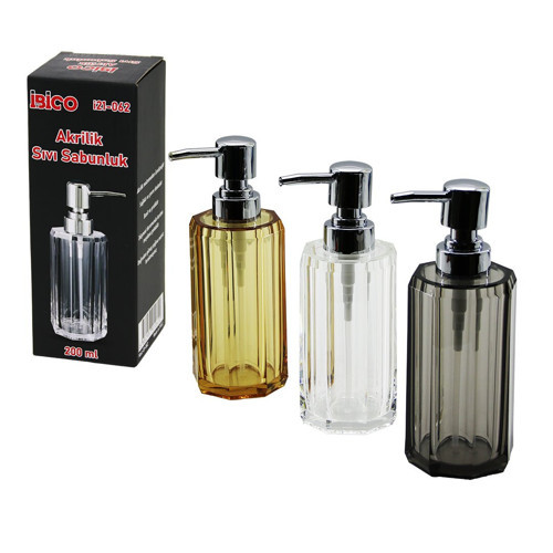 UZUN SEKİZGEN ŞEFFAF - RENKLİ AKRİLİK - MİKA KRİSTAL SIVI SABUNLUK 200ML (2)