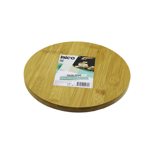 YUVARLAK=24.5CM AYAKLI= 4CM DÜZ YÜZEY AHŞAP BAMBU SUNUM TEPSİSİ - MİNİ SOFRA (2)