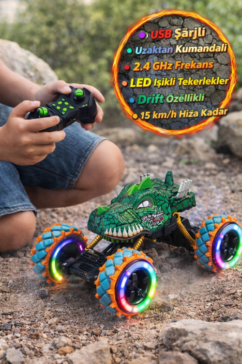 USB Şarjlı Kumandalı Drift Dinozor Araba 1:14 2.4 GHz Işıklı Hızlı Uzaktan Kontrollü Oyuncak Araba