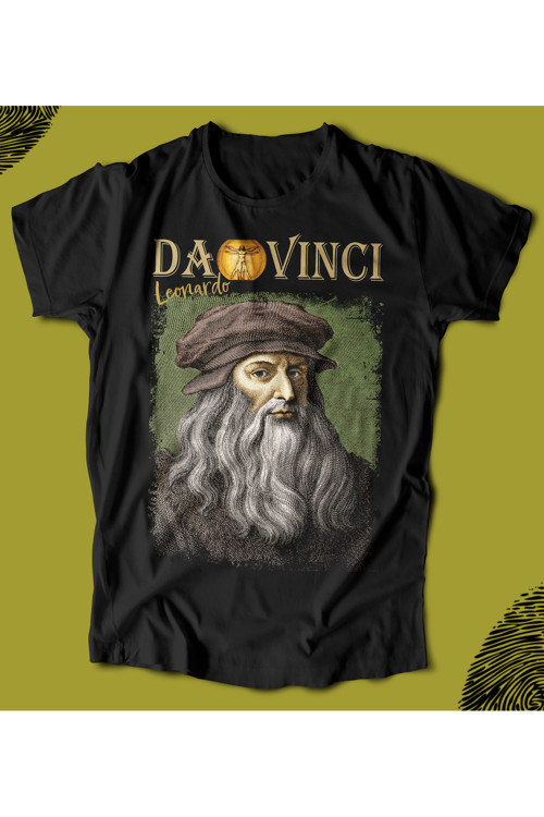 Leonardo Da Vinci ’ Baskılı Regular - Fit Unisex Tişört.