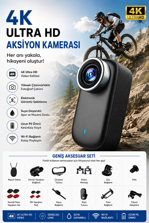 4K Ultra HD Mini WIFI Aksiyon Kamerası Taşınabilir Vücut Kamerası 1.47'HD Ekranlı Giyilebilir Video