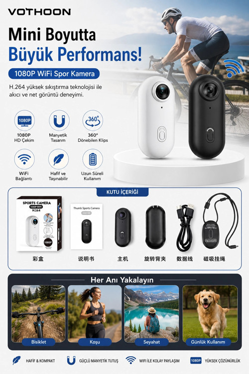 Mini WIFI Aksiyon Kamerası 1080P Taşınabilir Vücut Kamerası Giyilebilir Video Kaydedici Siyah