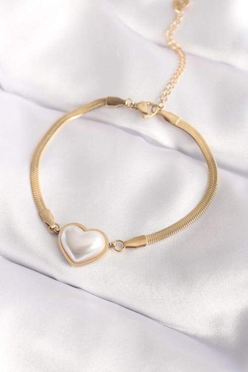 316L Çelik Gold Renk Bombeli Kalp Kadın Bileklik - EBJ240510W24026