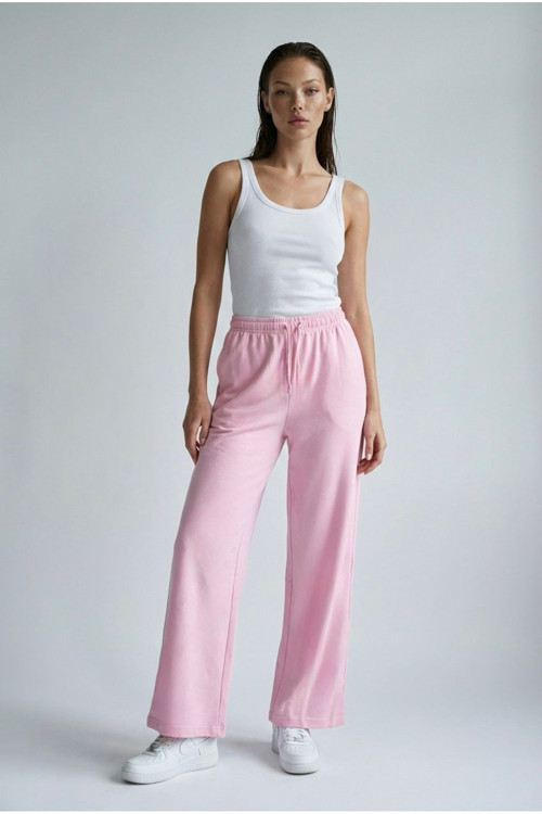 Pembe Geniş Paça Barrel Fit Eşofman Altı Mg2646