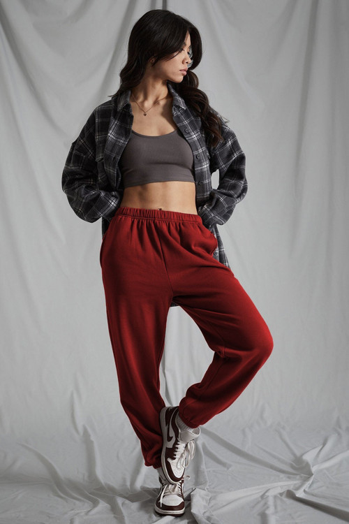 Kadın Bordo Beli Lastikli Oversize Eşofman Altı Mg1235