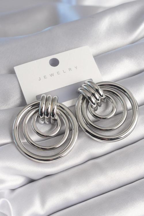 Pirinç Gümüş Renk Halka Model Kadın Küpe - EBJ240510W23828