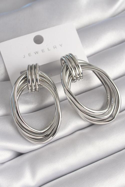 Pirinç Gümüş Renk Oval Model Kadın Küpe - EBJ240510W23842